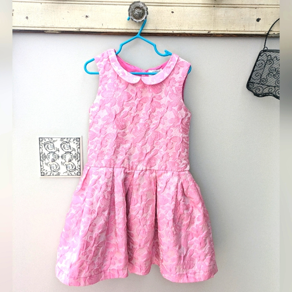 Little girls pink jacquard dress